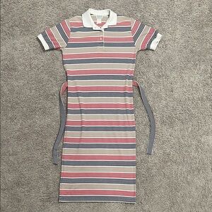 Elegant Striped Polo Midi Dress